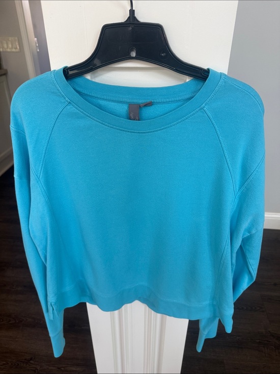 Sweaty Betty Tops - Sweaty Betty Bright Turquoise Cropped Crewneck Sweatshirt Small